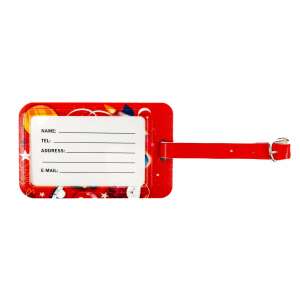 Red luggage tag with space cat design, write your name, phone, address and email on it - Luggage Tag