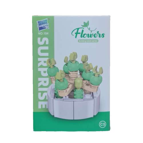Zuanma 3D építőkocka készlet, Flowers Surprise, No. 104, kaktusz építőkockák, zöld és bézs műanyag kockák, építs kaktusz csokor - Műanyag építőjáték