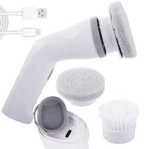 Cordless electric tile cleaning brush with two interchangeable heads, USB charging cable, and cleaning pads - Cleaning brush