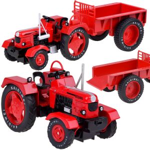Červený kovový traktor s naklápacím prívesom, mierka 1:18, značka Kaidiwei, hračka pre deti - Autá a vozidlá