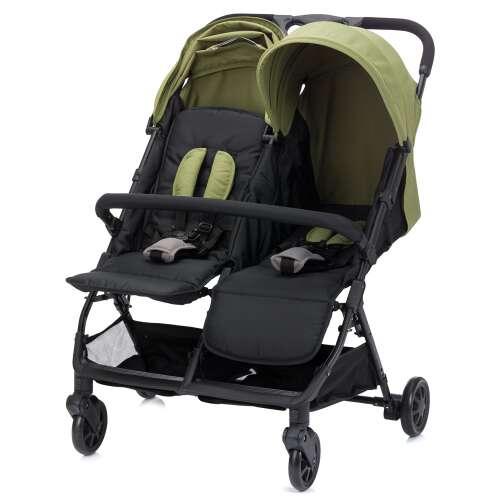 Fill Duo YD209T twin stroller in black and green, front view