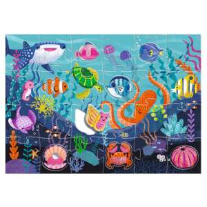 Djeco Giant Puzzle - Sea Creatures, 24+8 pieces - Taktilo sea, a large colorful puzzle featuring sea creatures like a shark, octopus, turtle, and fish - Djeco Puzzle
