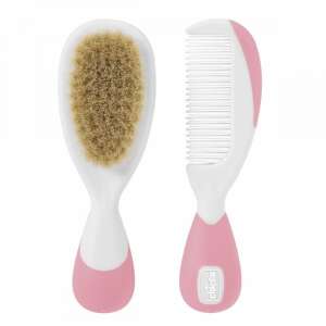 Chicco baby hair brush and comb set, pink, soft bristles, wide teeth, gentle on baby's scalp - Bathing Essential