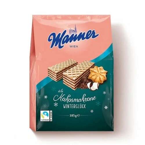 Manner Kókuszcsók ízű ostya 185g, ropogós kókuszos ostya