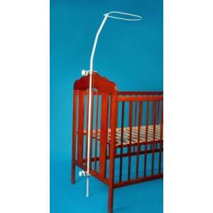 Fehér fém baldachin tartó babaágyhoz, felszerelve egy fa babaágyra - Baldachin