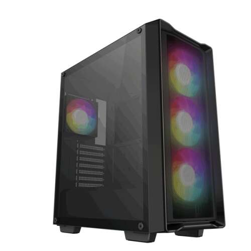 DeepCool CC560 MESH V2 computer case, black with tempered glass side panel, RGB fans