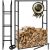 Tectake metal firewood rack filled with wood and assembly hardware