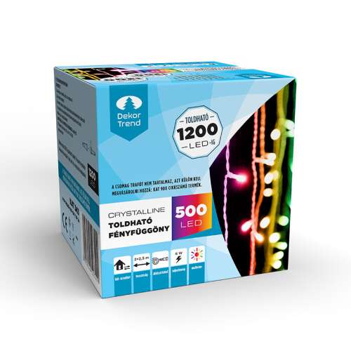 Crystalline 500 LED függöny fényfüzér, 2,0x2,5 m, többszínű, átlátszó kábel, Dekor Trend csomagolás