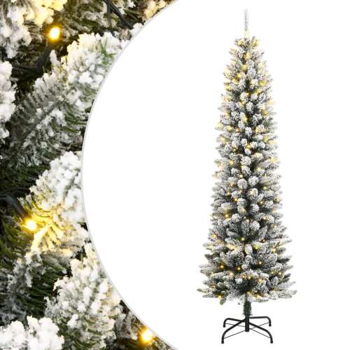 vidaXL 180 cm előre világított műkarácsonyfa hóval, 300 LED-es fény, meleg fehér 
