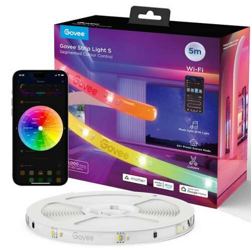 Govee Strip Light S 5m Smart LED Strip Lights with Wi-Fi and Bluetooth Control, Segmented Color Control, Music Sync, and App Control
