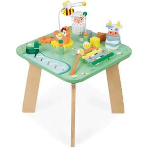 Janod Farm Játékasztal, egy fából készült játékasztal több tevékenységgel a kisgyermekek számára, beleértve a xilofont, gyöngy labirintust, formaválogatót és még sok mást - Janod