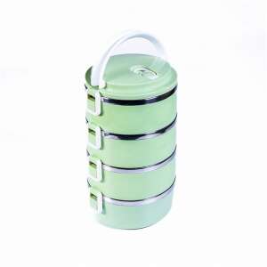 TOO KT-408 G 4 részes ételhordó, zöld, rozsdamentes acél, ételtároló, hordozható, egymásra rakható, légmentesen záródó, szivárgásmentes - Ételtárolás
