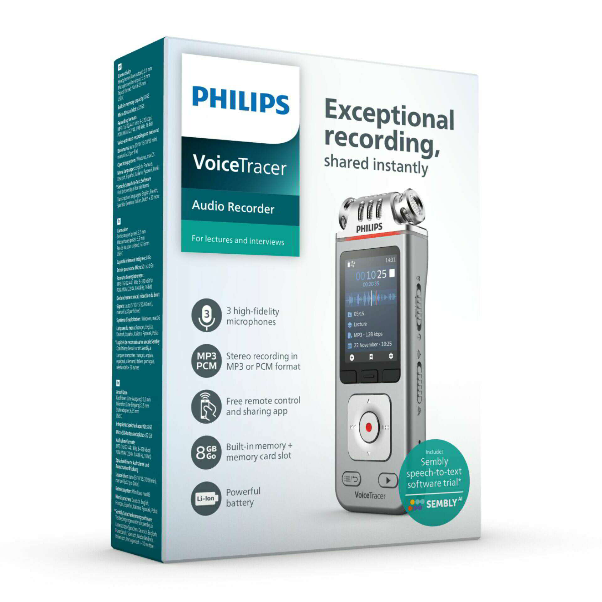 Philips DVT 4115 Voice Tracer Audio Recorder Diktafon 8GB - Ezüst