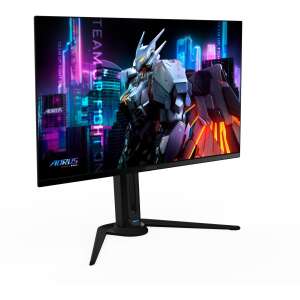 Gigabyte AORUS FO32U 32 inch 4K UltraHD QD-OLED Gaming Monitor, black, side view - Laptop and Monitor