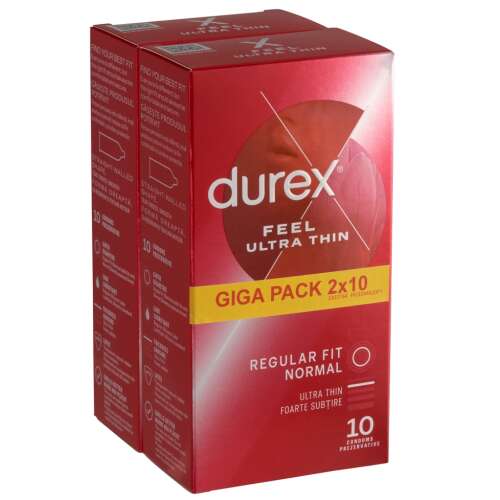 Durex Feel Ultra Thin Kondome, Giga Pack 2x10, normale Passform, normal, ultra dünn, 20 Kondome insgesamt