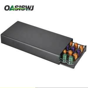 Oasiswj Nespresso capsule holder stand, black metal, 40 capsules, with sliding drawer - Household Supply