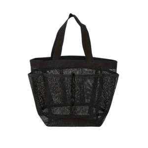 Black mesh shower caddy with multiple pockets, perfect for organizing bathroom essentials - OEM