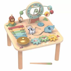 Tooky Toy Aktívny stolík s xylofónom, africké zvieratá, drevená Montessori hračka - Moni