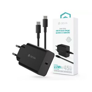 Devia Rocket 45W USB-C зарядно устройство с кабел и кутия, изглед под ъгъл - Devia