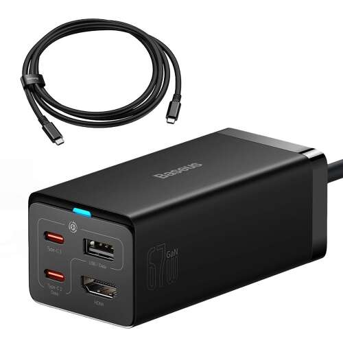 Baseus GaN5 Pro (CCGP110201) - 67W HDMI 4K 30Hz Docking Station, 2x Type-C, USB, 1.5m + 100W 40Gbps Type-C Cable, 1m - Black