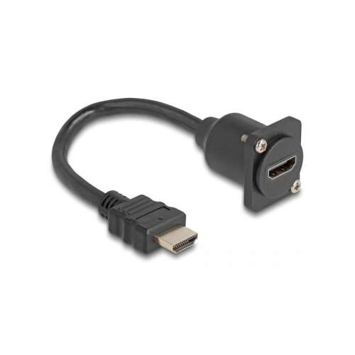 Delock HDMI 2.0 - HDMI 2.0 D-típusú panelbe szerelhető kábel, 0.2m, fekete