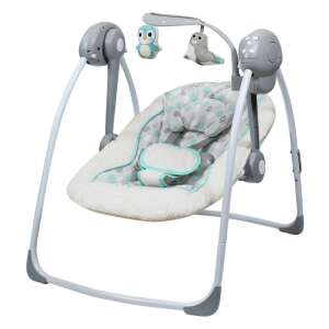 Elektromos baba hinta távirányítóval, zöld és szürke színben, pingvin és fóka játékokkal, 5 pontos biztonsági övvel, állítható háttámlával, 6 fokozatban állítható játékhíddal, 9 altatódallam, 5 sebesség beállítás, 3 időzítő beállítás, újszülötteknek - Baba pihenőszék, Elektromos babahinta