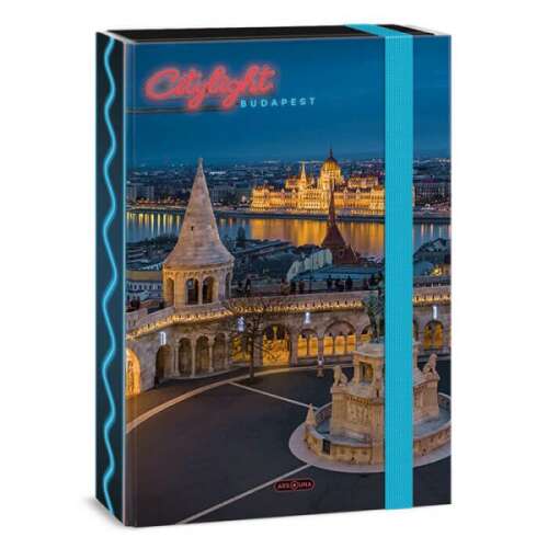 Budapest City Light A4 füzetbox a Halászbástya és az Országház éjszakai képével