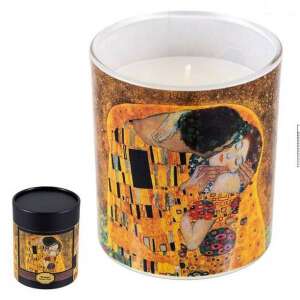 Klimt A csók gyertya üvegpohárban, díszdobozban, otthoni dekoráció, művészetkedvelőknek - Klimt