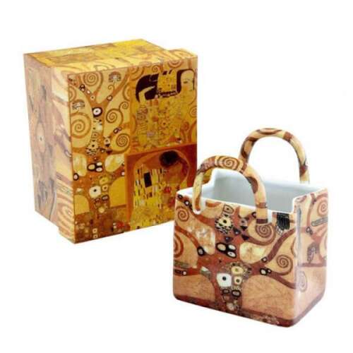 Klimt Életfa porcelán kosárka, 9 cm, dekoratív tároló kulcsokhoz, ékszerekhez, apró tárgyakhoz, ajándék művészetkedvelőknek