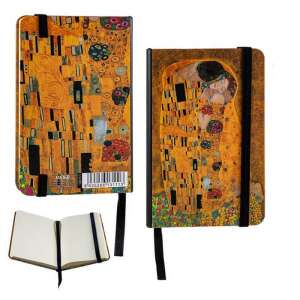 Klimt notesz gumipánttal - A csók, elülső és hátsó borító, nyitott füzet - Klimt