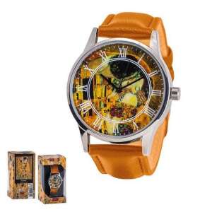 Klimt A Csók óra, barna bőr szíjjal és ezüst tokban, a számlapot Gustav Klimt híres festménye, A Csók díszíti - Klimt