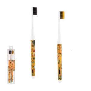 Klimt A csók mintás fogkefe készlet, 2 darabos, fehér nyél, fekete és arany sörték - Fogkefe