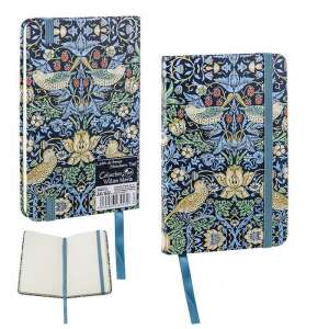 William Morris Strawberry Thief mintás notesz, 14x9 cm, gumiszalaggal záródó, 80 oldal, kék szalag könyvjelzővel - Irodai papíráru