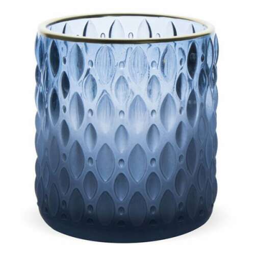 Kék üveg mécsestartó arany szegéllyel, 9x8 cm