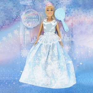 Lalka Anlily Zimowa Księżniczka, 29 cm, w niebieskiej sukience z wzorem płatków śniegu, w zestawie szczotka do włosów - Anlily