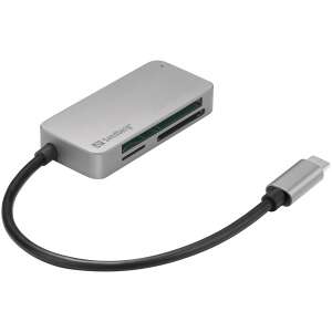 Sandberg USB-C Multi Card Reader Pro, srebrni, čitač više kartica, čitač memorijskih kartica, čitač SD kartica, čitač Micro SD kartica, čitač CF kartica, čitač XD kartica, čitač MMC kartica, čitač T-Flash kartica - Čitač kartica
