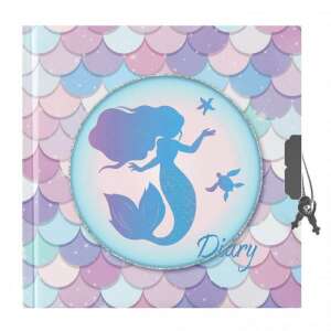 Sellőlányos napló kulccsal zárható, sellő pikkelyek mintával, 13,5 cm - Napló