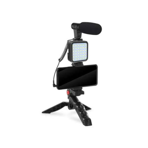 Platinet vlog kit so statívom, mikrofónom, LED svetlom a držiakom na telefón