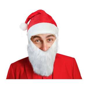 Mikulás sapka szakállal, piros és fehér, karácsonyi bulikhoz és rendezvényekhez - Mikulás jelmez