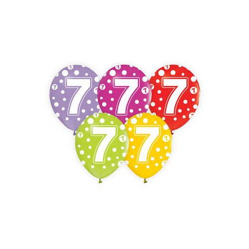 Bunte gepunktete '7' Geburtstagsballons - 5er Pack