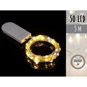 50 LED-es fényfüzér, meleg fehér, 5 méter, elemmel működő, rézdróttal - Nonbrand Fényfüzér