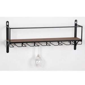 Fali borospohártartó állvány fa polccal és fém kerettel, 60x26 cm - Tárolás & Rendszerezés