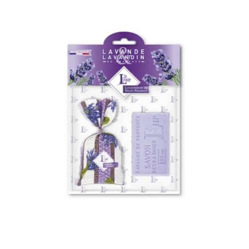Levendula és Lavandin ajándék szett levendulaszappannal és illatzsákkal