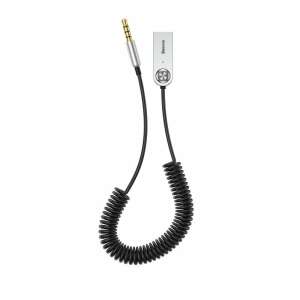 Baseus BA01 Bluetooth 5.0 Audio Adapter with coiled cable, silver, for car, home, and office - Baseus