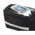 Black handlebar bike bag with phone holder, waterproof, reflective stripe, close-up