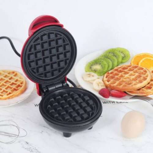 Mini elektromos gofrisütő tapadásmentes bevonattal, 350W, piros, gofri készítése