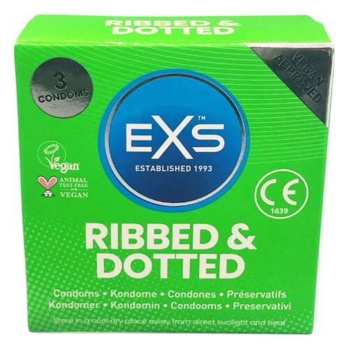 EXS Ribbed & Dotted óvszerek, 3 db-os csomag, bordás és pontozott óvszerek, élvezet óvszerek, biztonságos szex - Óvszer