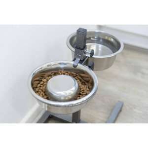 Trixie lassú evésű rozsdamentes acél tál kutyáknak, emelt tálállvány két tállal, egy ételhez és egy vízhez - Evéslassító kisállat tál