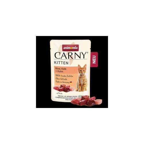 Animonda Carny Kitten nedves eledel tasak kölyök macskáknak marhával, borjúval és csirkével, 85g