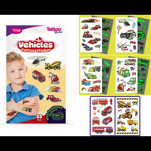 53 db ideiglenes tetoválásos matrica készlet: Autók, KOPXX1800014_1, Tytoo